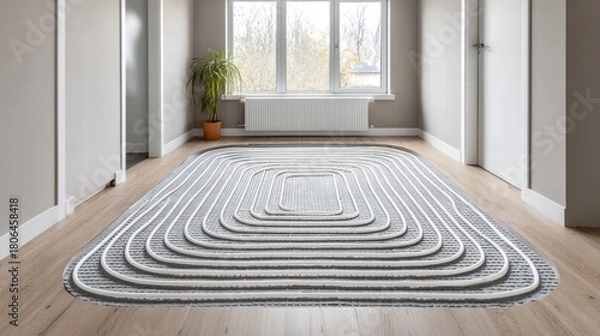 Fototapeta Underfloor heating system installation in a modern home