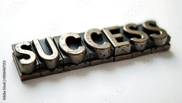 Fototapeta Shiny Metal Letter Blocks Spelling Out the Concept of Success, Representing Achievement and Future Goals