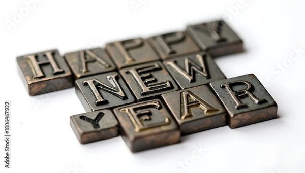 Fototapeta Happy New Year greeting with vintage letterpress type blocks