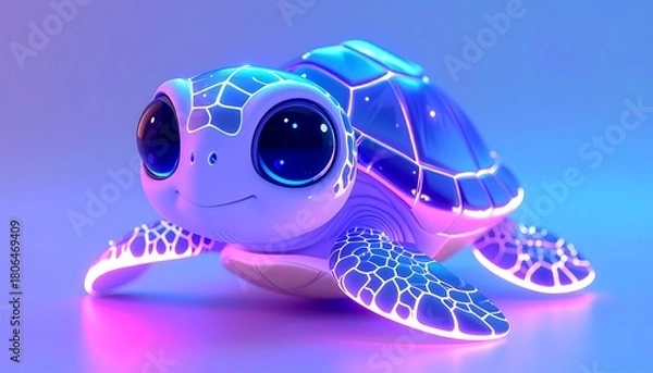 Obraz Cute cartoon turtle with bright colors seen in a playful underwater setting creating a joyful atmosphere