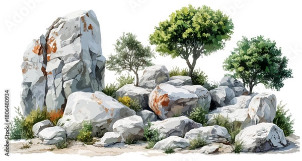 Obraz Trees grow in rock watercolor effects