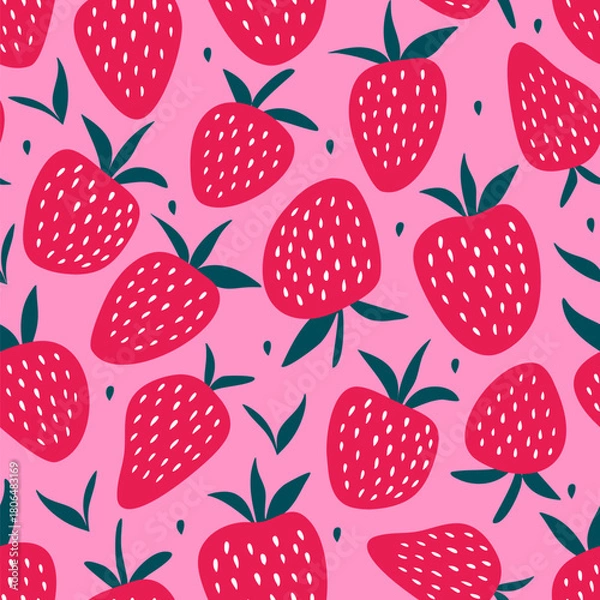 Fototapeta Vector seamless pattern with strawberries on a pink background