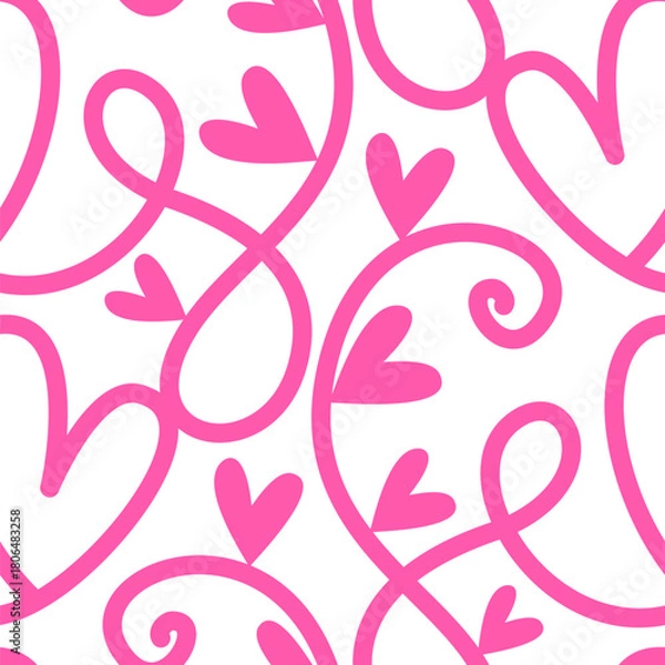 Fototapeta Vector seamless pattern with intertwining lines and hearts