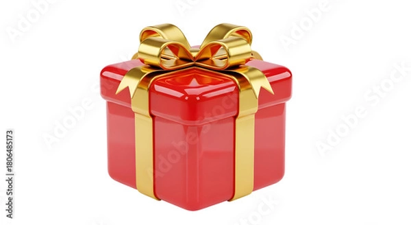 Fototapeta 3d icon of red gift box with golden ribbon isolated on transparent background for christmas present or birthday