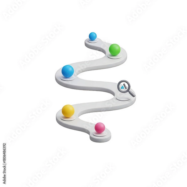 Fototapeta White line with five colored balls on it. isolated illustration on  transparent background PNG