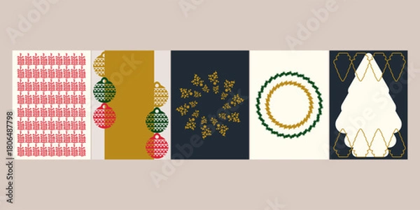 Obraz Minimalist Christmas Ornament and Pattern Set