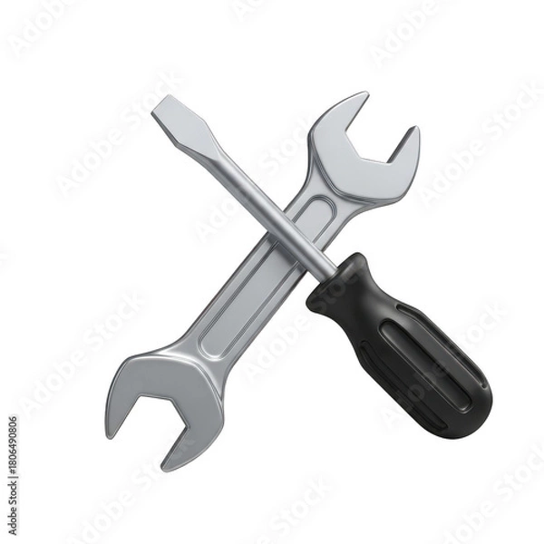 Fototapeta Wrench and a screwdriver are shown together. isolated illustration on  transparent background PNG
