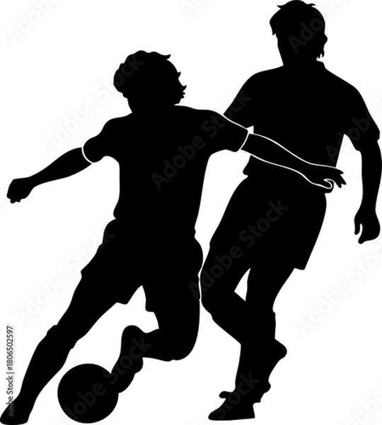 Fototapeta Intense Soccer Action Silhouette: Player Dribbling While Closely Defended