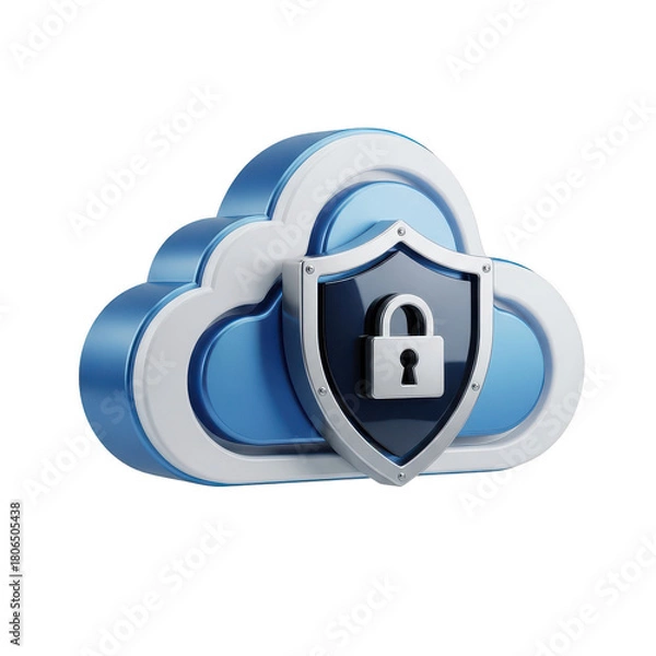 Obraz Blue and white cloud with a silver lock on it. isolated illustration on  transparent background PNG