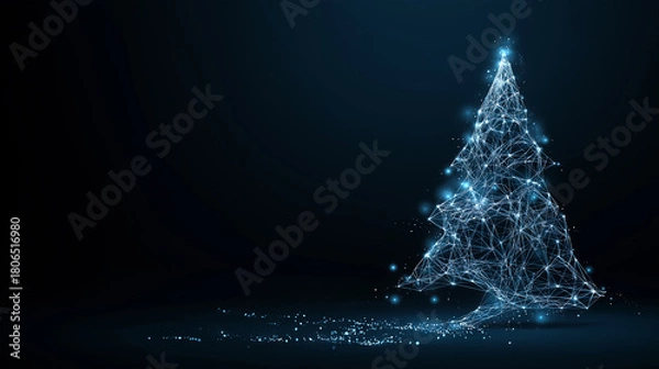 Fototapeta pine tree christmas new year digital low poly wireframe background concept