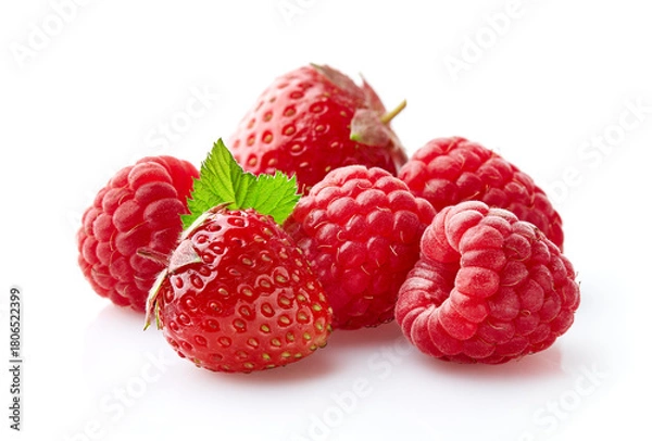 Obraz Raspberry with strawberry on white background