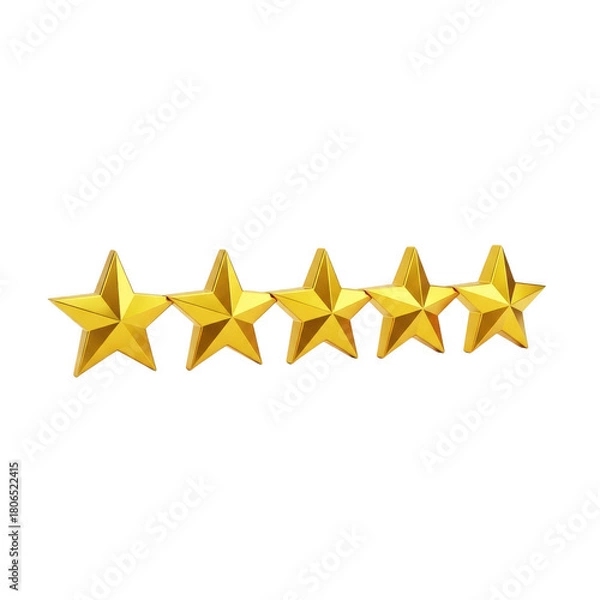 Fototapeta Row of five gold stars. isolated illustration on  transparent background PNG