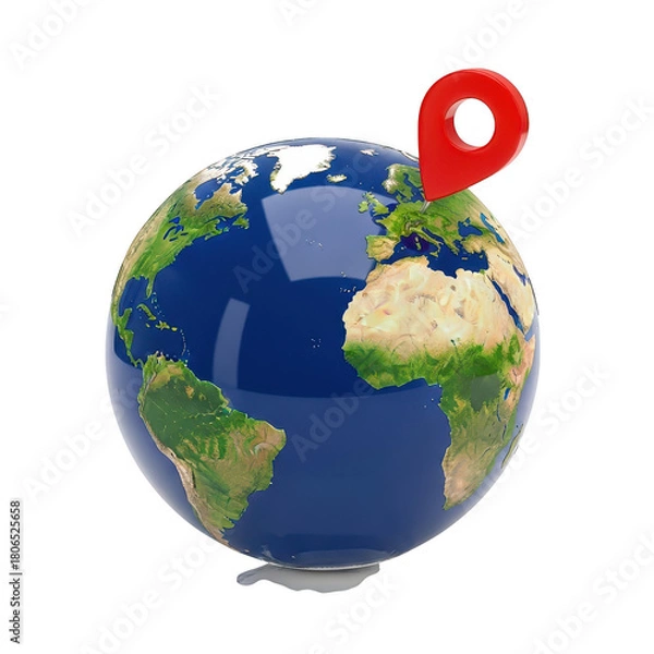 Fototapeta Globe with a red pin on it. isolated illustration on  transparent background PNG