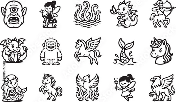 Fototapeta A Collection of Whimsical Fantasy Creatures Illustrations, perfect for children and fantasy enthusiasts, each character is full of charm. 