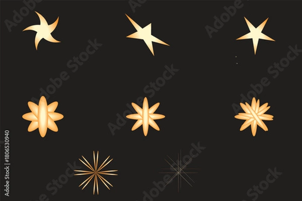 Fototapeta Glowing Starburst Shapes Collection with Light Effects on Dark Background