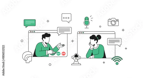 Fototapeta Visual depiction of remote business meeting using conferencing platforms, illustrating virtual