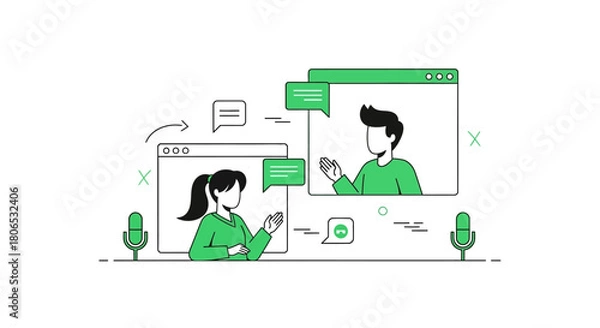 Fototapeta Virtual connections: Online meeting illustration for remote communication platform concepts