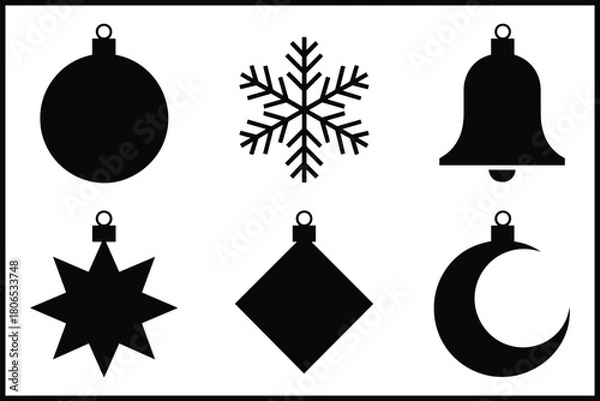 Obraz Winter holiday festive christmas ornament and snowflake icons set isolated on white background, Vector