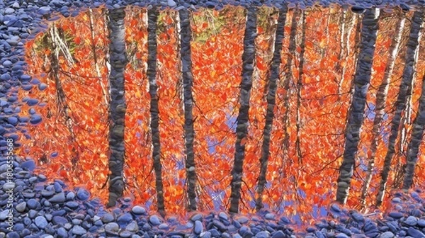 Obraz Autumn Forest Reflected in Water Puddle