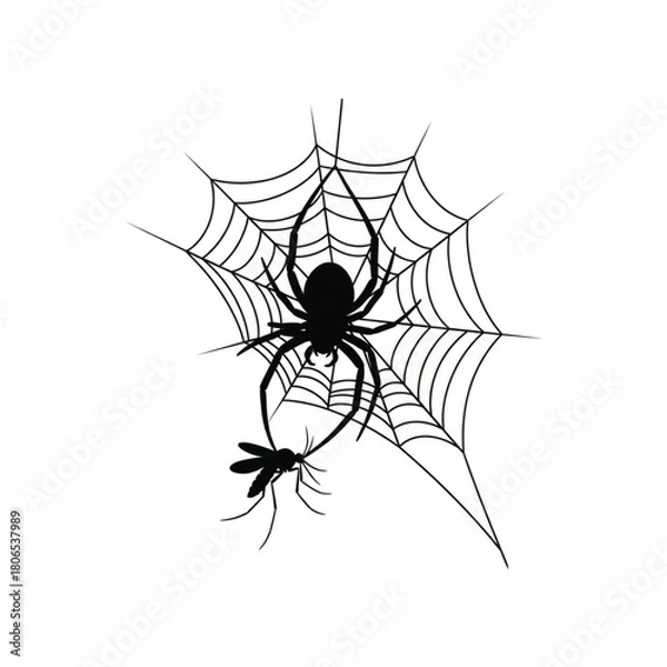 Fototapeta  Spider spinning a web and hunting mosquoto 