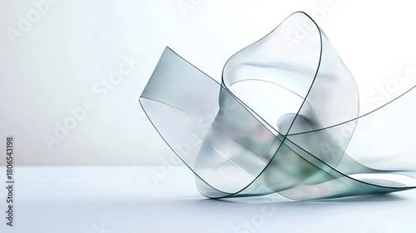 Obraz A translucent, light blue ribbon is artfully draped and twisted into an abstract shape on a clean white surface.