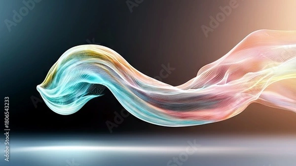 Obraz A luminous, flowing wave of light and color moves across a dark background, creating a sense of motion and energy.