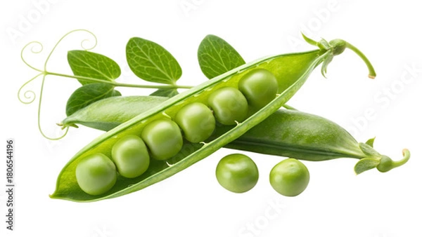 Fototapeta Fresh green peas bursting from their pods, a vibrant healthy snack, perfect for culinary creations, adding a touch of garden freshness today