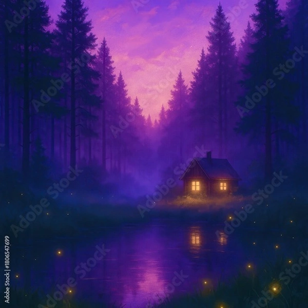 Fototapeta A house is in the middle of a forest