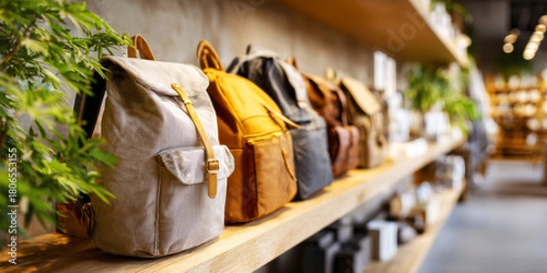Fototapeta Beautiful backpacks arranged in a row