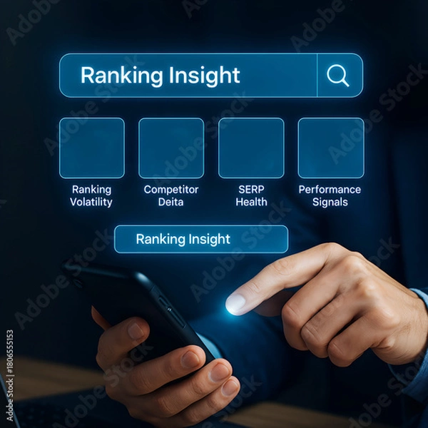Obraz Hand using smartphone to access Ranking Insight digital interface