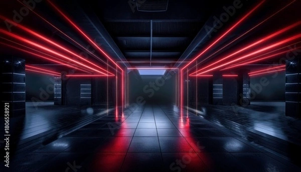 Obraz Futuristic neon-lit modern room interior