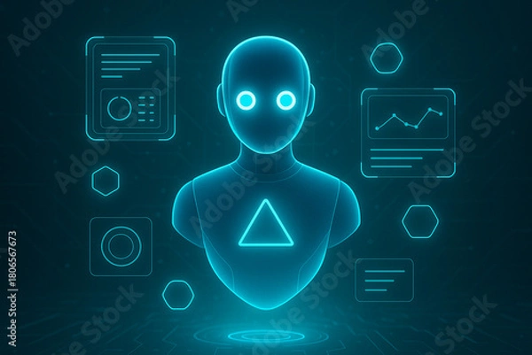 Obraz Futuristic Holographic AI Assistant with Digital Data Interface