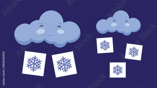 Fototapeta Snowy weather. Set of clouds with snowflakes. Vector illustration