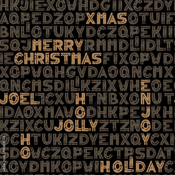 Fototapeta Seamless typographic Christmas background design for greeting cards with seasonal messages in decorative text.