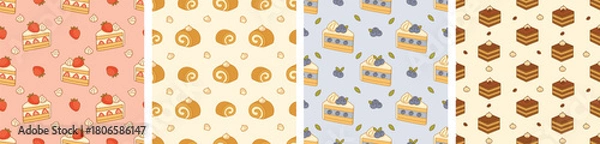 Obraz Cute dessert cake pattern collection with hand drawn bakery sweets