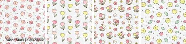 Obraz Cute cartoon flower pattern collection with playful spring blossoms