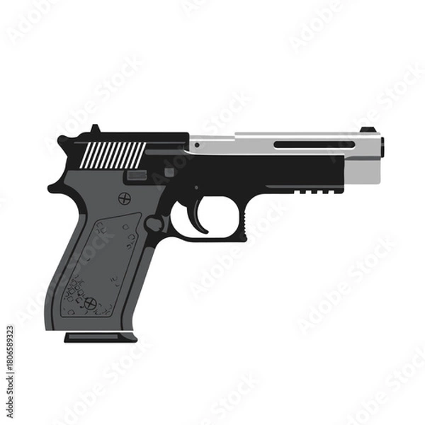 Obraz Sleek modern pistol illustration perfect for game design, crime thriller art, or adding a touch of danger to your project. Vector weapon design