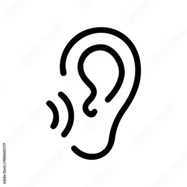 Fototapeta Modern ear icon listening intently to sound waves for hearing aid advertisements