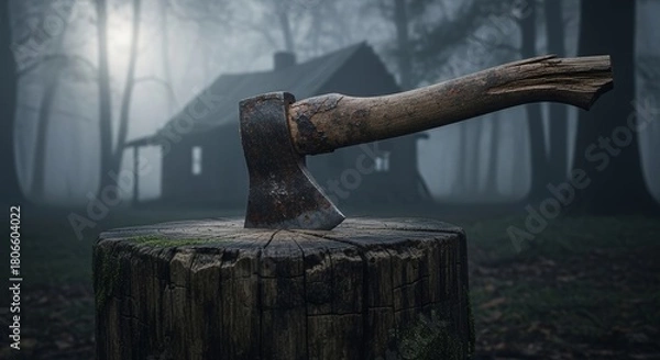 Obraz axe piercing wood