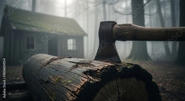 Obraz axe piercing wood