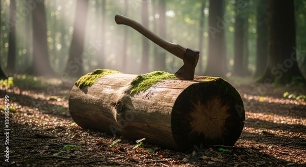 Obraz axe piercing wood