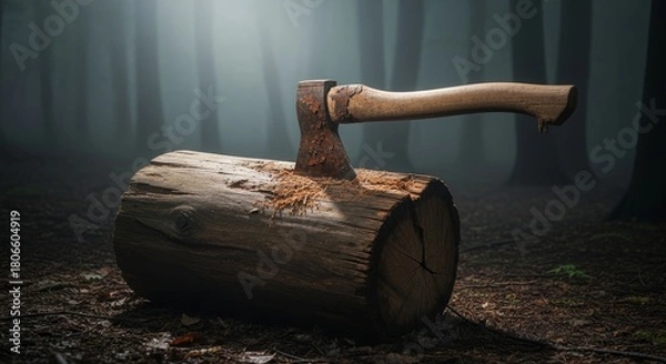 Obraz axe piercing wood