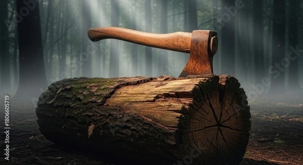Obraz axe piercing wood