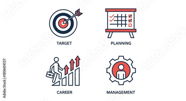 Fototapeta Vector illustration of business strategy icons target, planning, career growth, and management