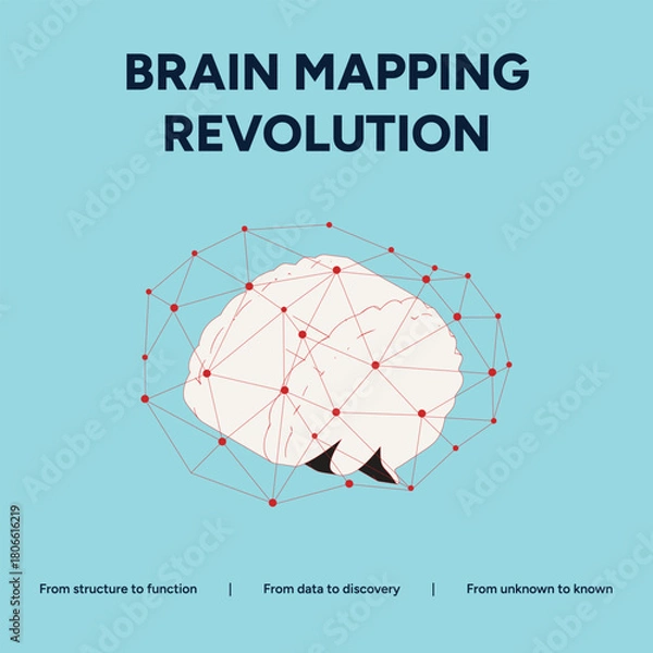 Fototapeta Brain mapping revolution with brain illustration on blue background