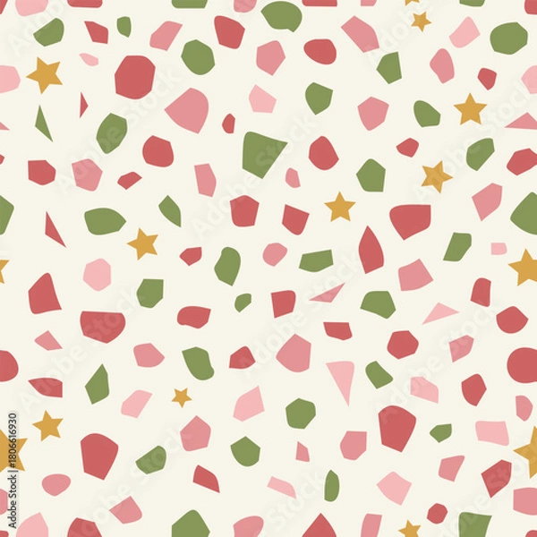 Fototapeta Christmas terrazzo with golden star seamless pattern