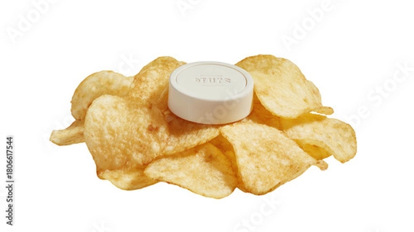 Obraz Potato chips with a round container on top, isolated