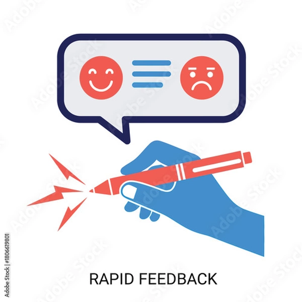 Obraz Vector illustration of hand holding pen with feedback icons in speech bubble