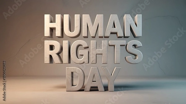 Obraz Modern 3d marble-text typography design featuring bold human rights day lettering symbolizing justice, equality and global awareness