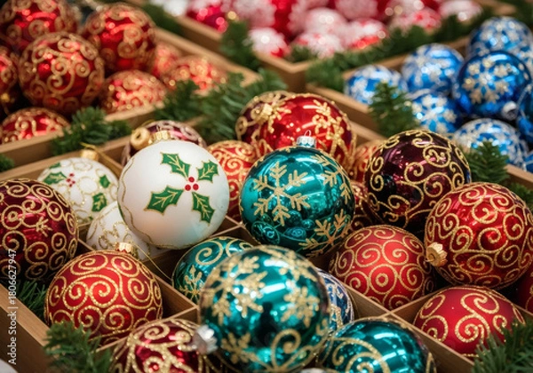 Obraz Boules de Noël Variées – Rouge & Bleu